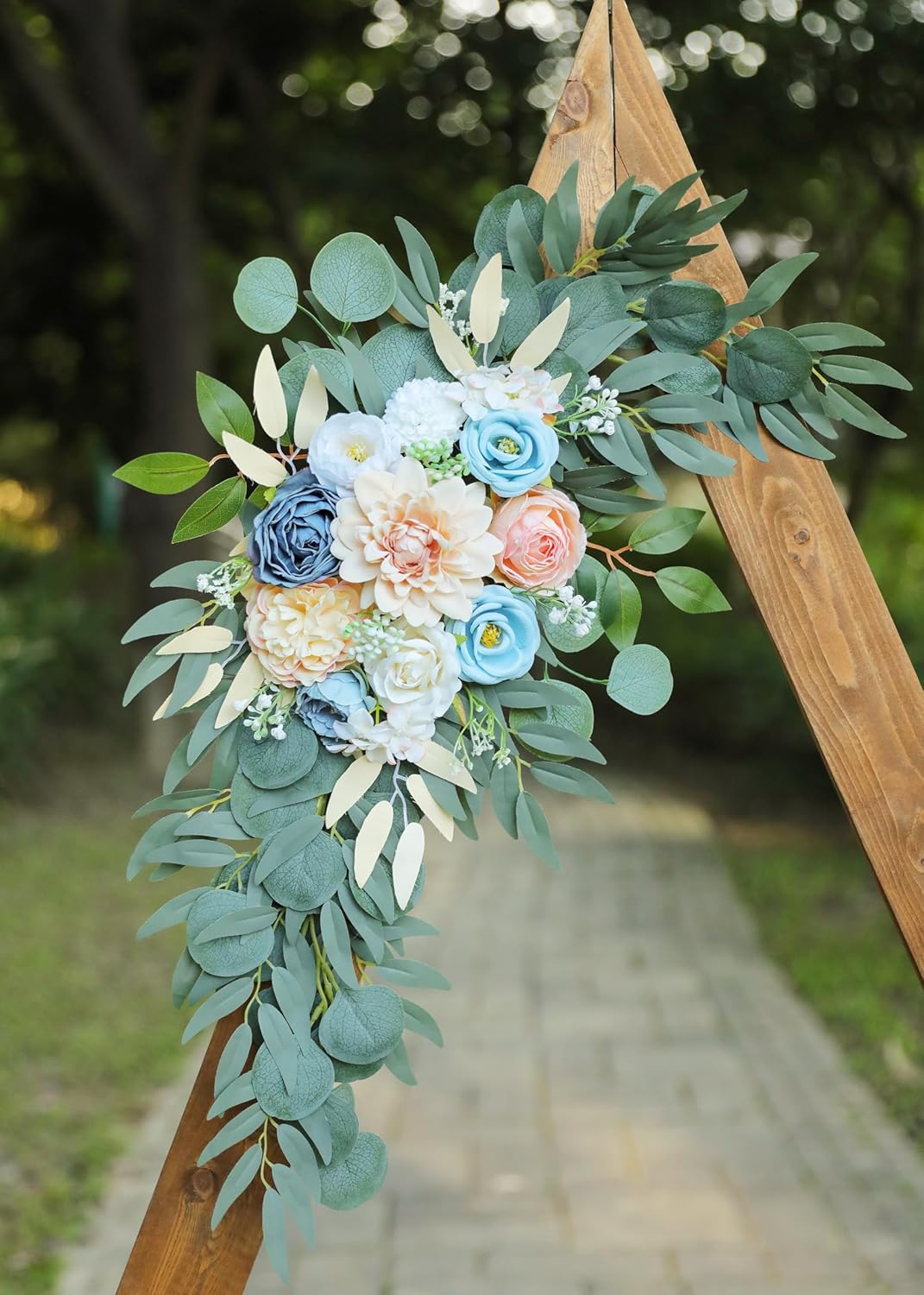 Artificial Blush Pink Wedding Arch Flower Swags Set of 2 for Wedding Welcome Signs and Ceremony Decorations, Blue Flowers