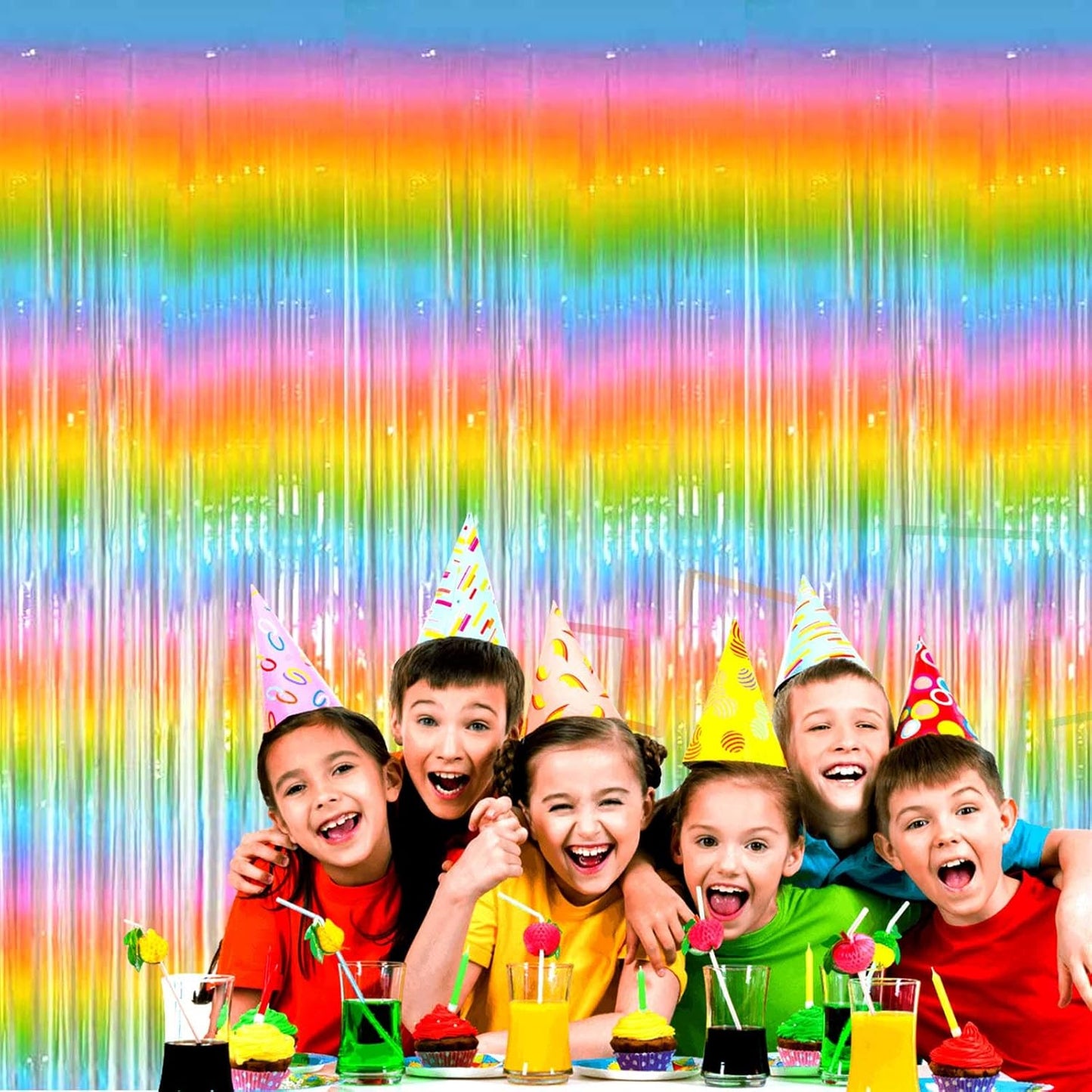 4 Pack Rainbow Tinsel Foil Fringe Curtain Backdrop, 3.28Ft x 8.2Ft Colorful Metallic Streamers for Photo Booth Props Wedding Bridal Shower Bachelorette Birthday Easter Christmas Party Decoration