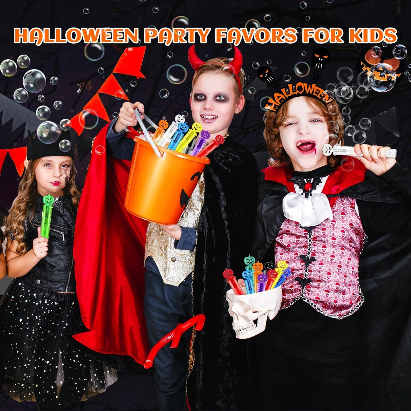 SpringFlower 400 PCS Halloween Mini Bubble Wands, Halloween Party Favors for Kids, Halloween-Themed Bubble Wands In 10 Colors, Goodie Bag Fillers