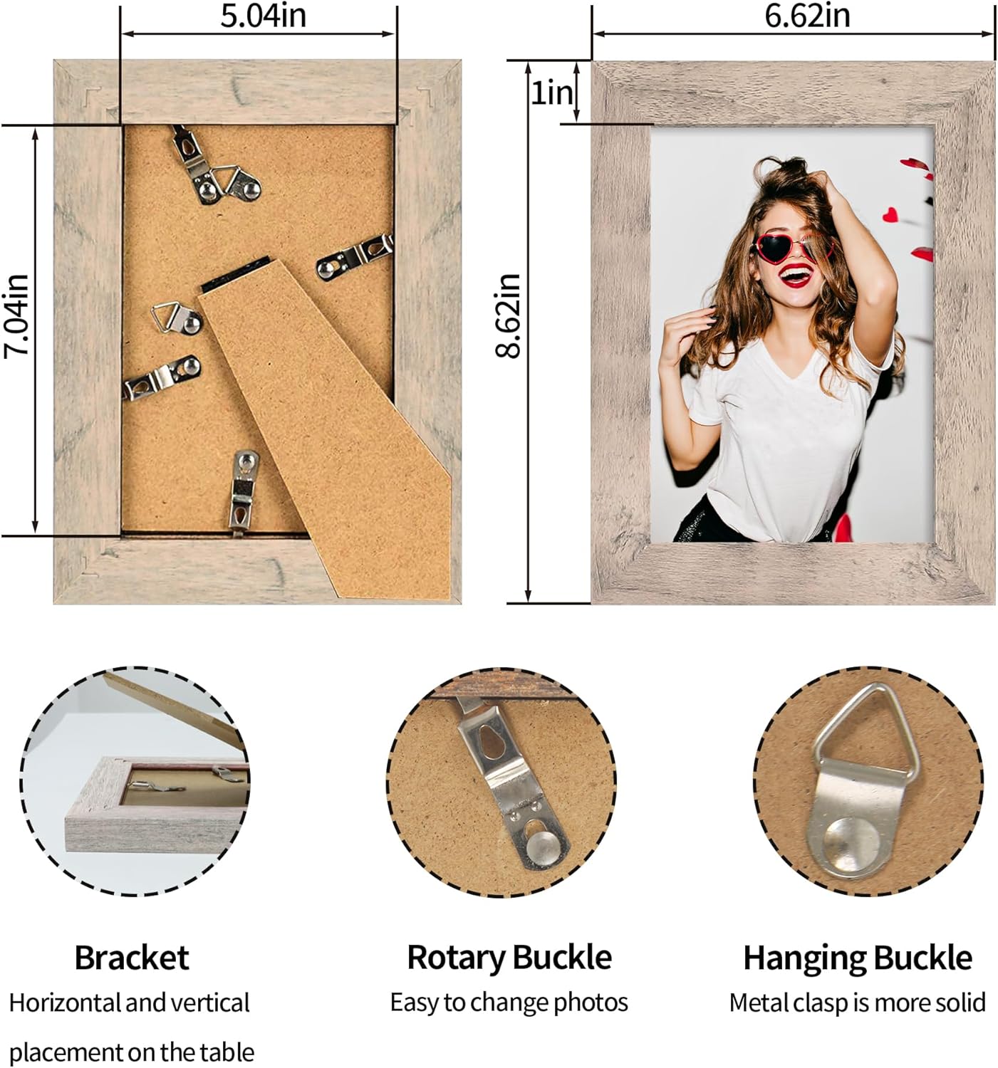 5x7 Picture Frame Set of 4, Smoke Gray Frame with High Definition Glass, 5 x 7 Wood Photo Frames for Tabletop Display and Wall Mounting