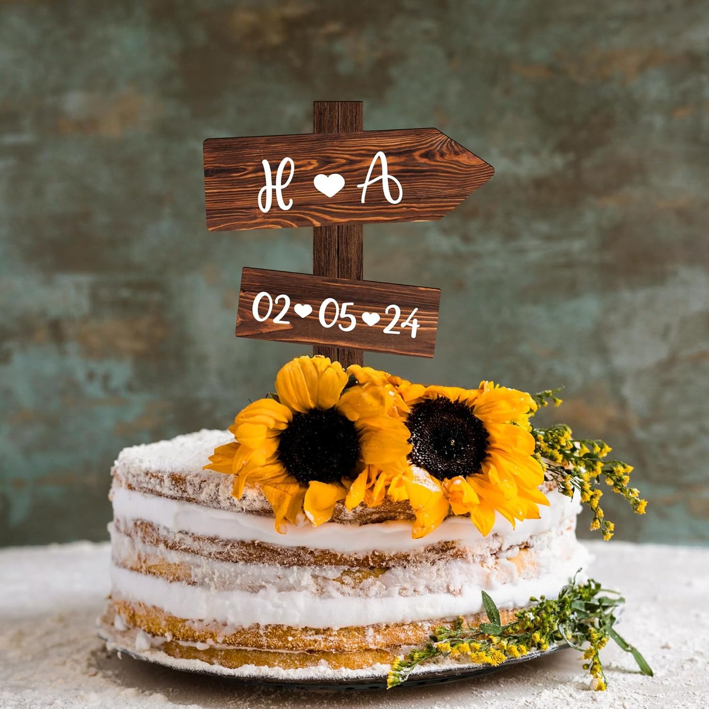 Personalized Rustic Wedding Cake Topper in Wood Custom Wedding Cake Topper with Names & Date