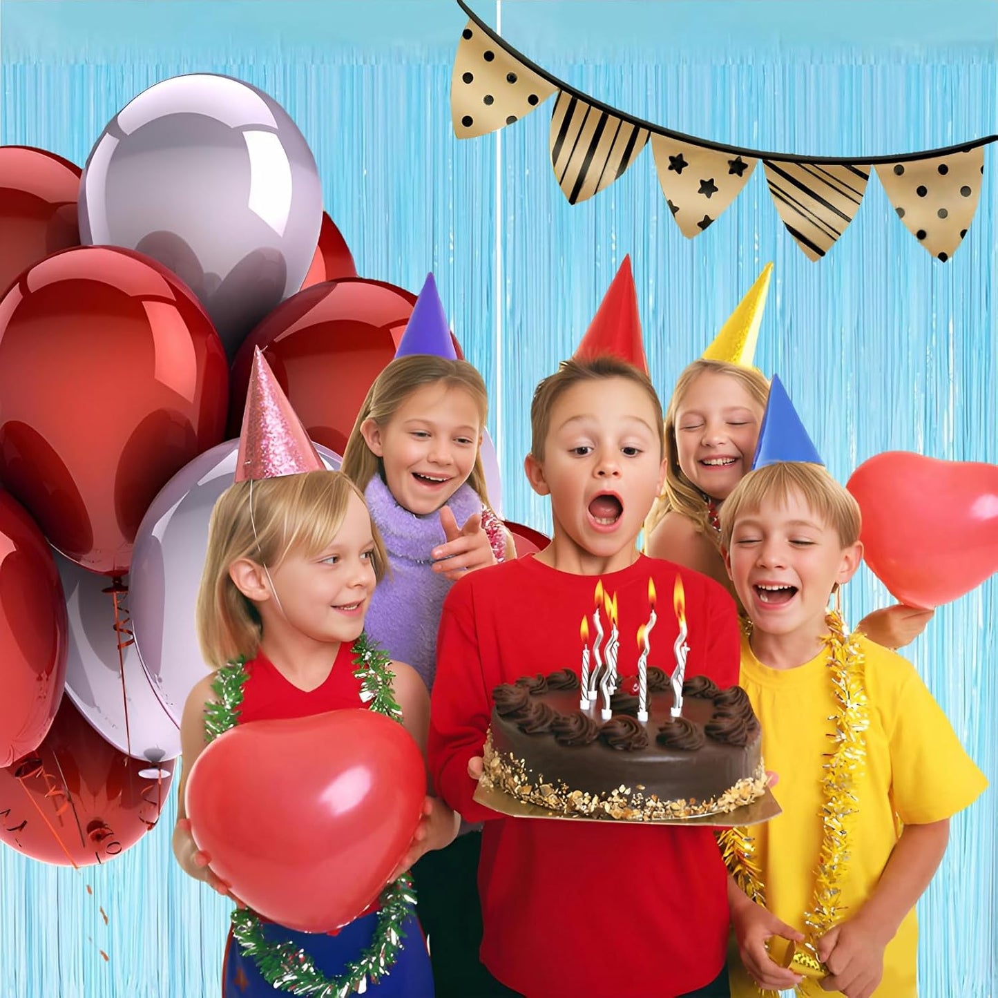 Keyali 2 Pack 3.3 * 8.3 ft Foil Curtain Metallic Tinsel Fringe Curtains Photo Booth Props Backdrop for Birthday Wedding Engagement Baby Shower Christmas Holiday Celebration Party，Macaron Light Blue