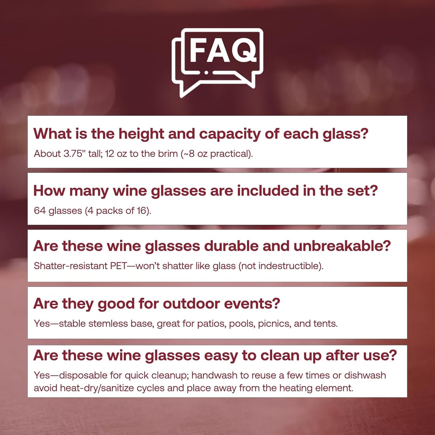 Smarty Had A Party 12 oz Clear Plastic Stemless Wine Glasses (64 Pieces) – Classy Disposable Stemless Cups, Unbreakable Drinkware – Plastic Spritz Glasses for Weddings & Parties; Wine Party Supplies