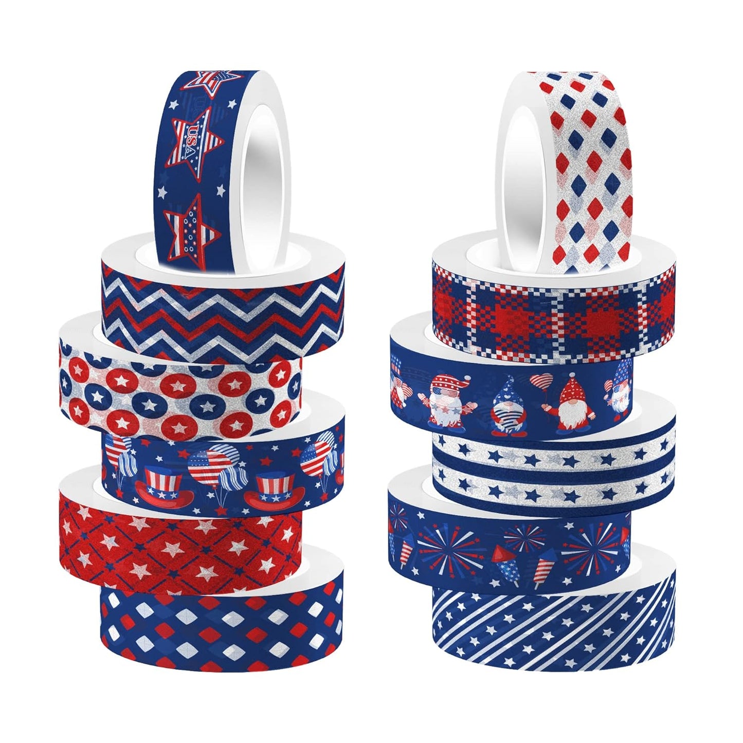 Washi Tape 12 Rolls Washi Tape Set Patriotic Packing Tape American Flag Washi Masking Tape Decorative Paper Stickers Decorative Tape for Gifts Wrapping DIY Art Crafts