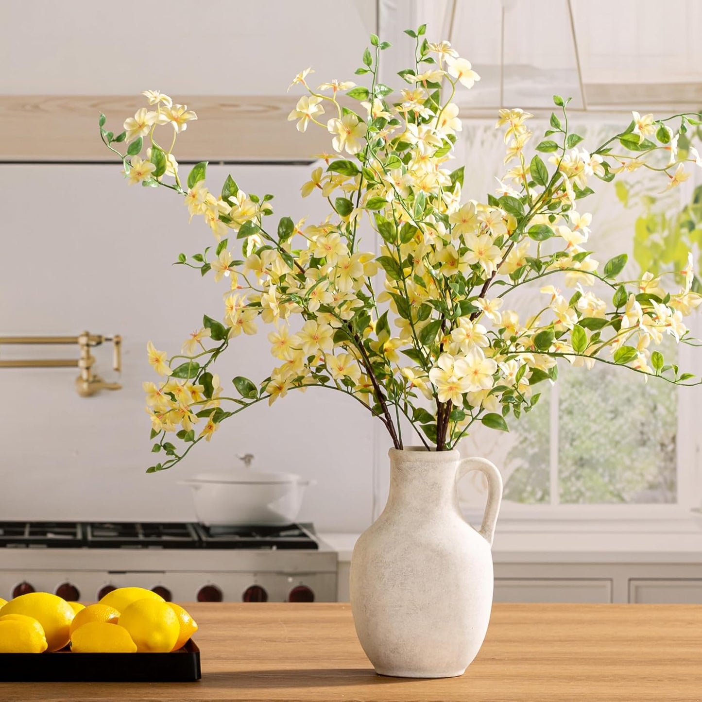 Ceramic Flower Vase Home Decor - 10 Inch Large White Rustic Table Flowers Vases Living Room Bedroom Plant Decorations Farmhouse Vintage for Kitchen Shelf Office Coffee Dining Desk House Women