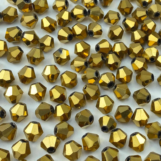 100pcs 8mm Bicone Crystal Glass Beads Loose Spacer Beads Faceted Craft Beads for Jewelry Making DIY Necklace Bracelet Earring Wind Chimes Suncatchers Ornamen(Mine Gold)