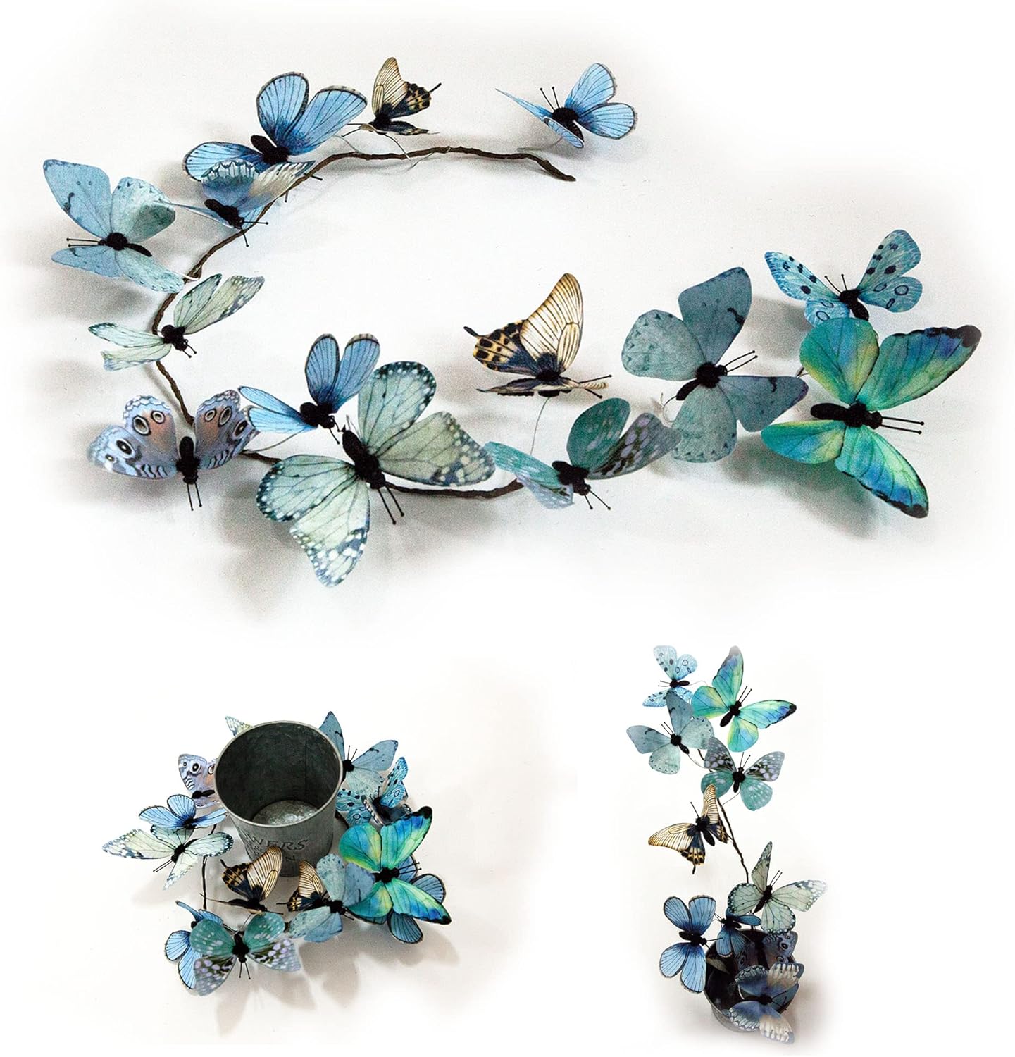 Artificial Butterfly Garland, Fake Butterfly Decorative Vines, DIY 3D Unique Butterfly Hanging Decor for Home Wall Easter Spring Flowers Party Wedding Arch Shopping (Blue)