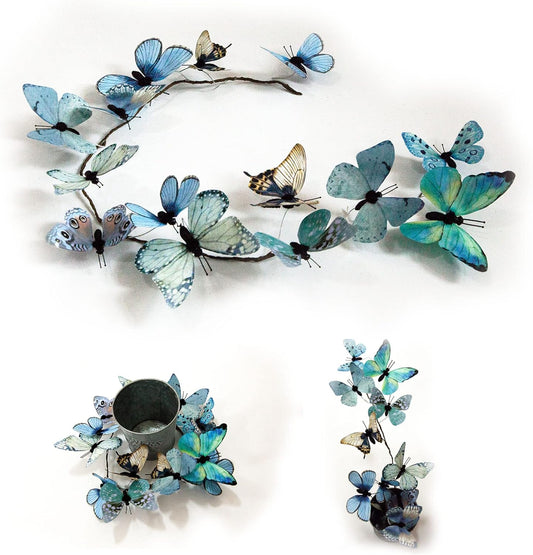 Artificial Butterfly Garland, Fake Butterfly Decorative Vines, DIY 3D Unique Butterfly Hanging Decor for Home Wall Easter Spring Flowers Party Wedding Arch Shopping (Blue)