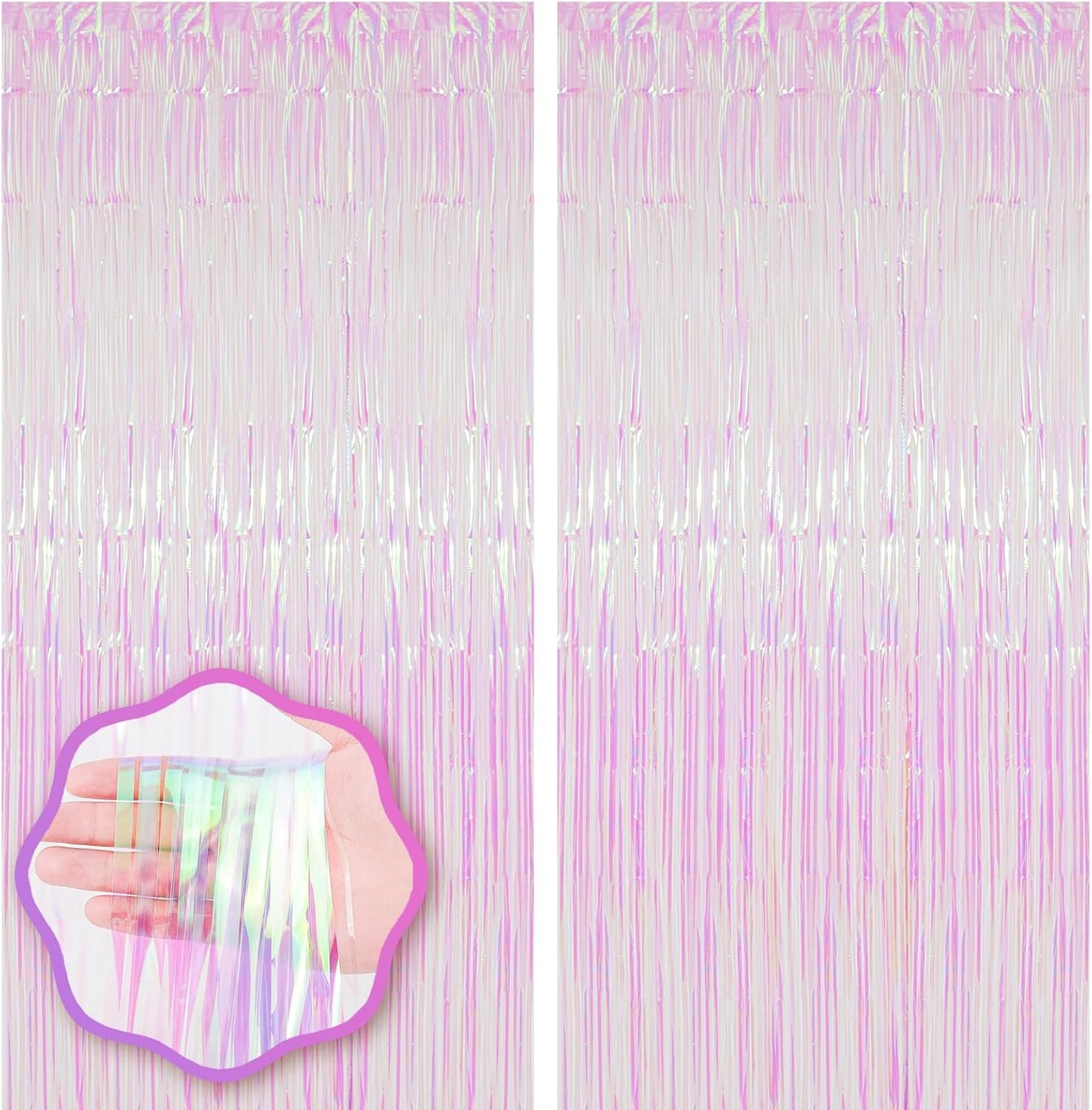 2 Pack Iridescent Transparent Foil Fringe Backdrop Curtains, Tinsel Streamers Birthday Party Decorations, Fringe Backdrop for Graduation, Baby Shower, Gender Reveal, Disco Party