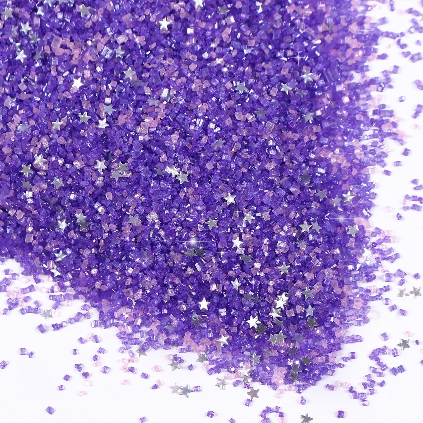 Purple Sanding Sugar for Baking, Pink Sanding Sugar, Sanding Sugar Metallic Silver Glitter Mix, Shimmer silver star sprinkles, Pink and Purple Sprinkles for Baking, Cupcakes, Cakes, Cookies, Macaron, and Ice Cream(4.23oz/120g)