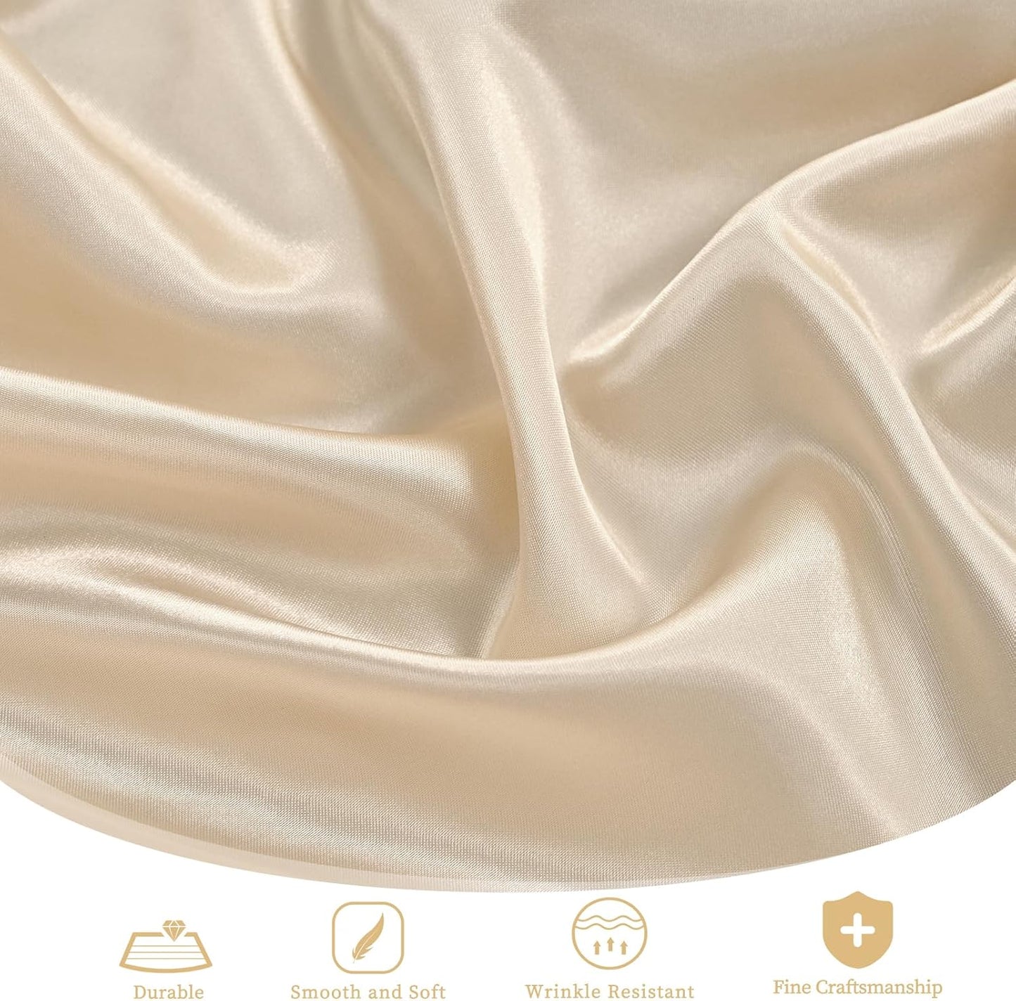 12 Pack 108 Inch Champagne Satin Tablecloth - Premium Bright Silky Round Tablecloth Overlay Smooth Fabric Table Cover, Table Decoration for Wedding Party Banquet Events Restaurant Kitchen Dining