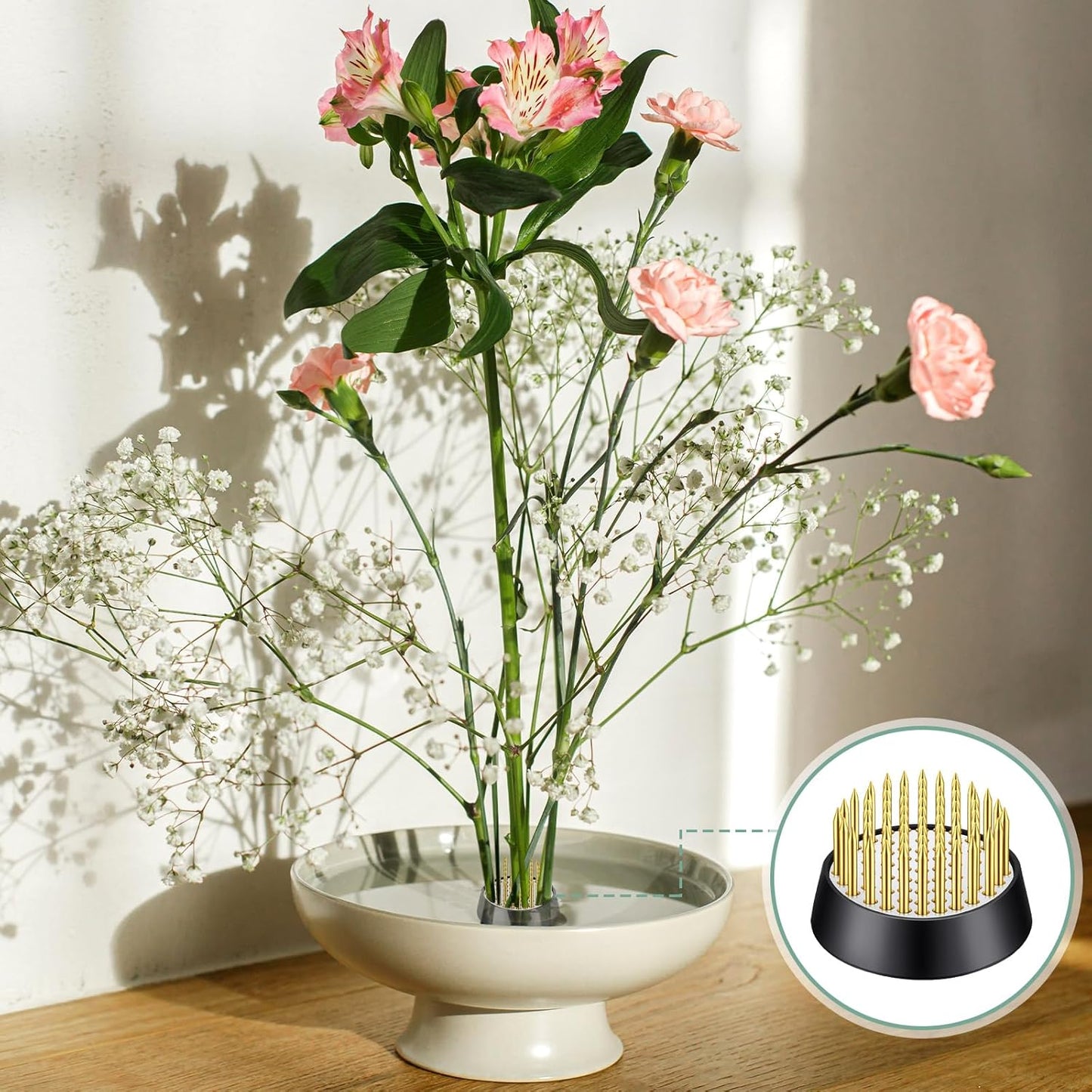 Kritkin 24 Pieces Flower Frogs Holder Mini Floral Round Flower Japanese Arranger Fixed Pin Holder for Arrangements Floral Plant Small Vase Ikebana Decoration Supplies Plant Fixation(1.34 Inch,Gold)