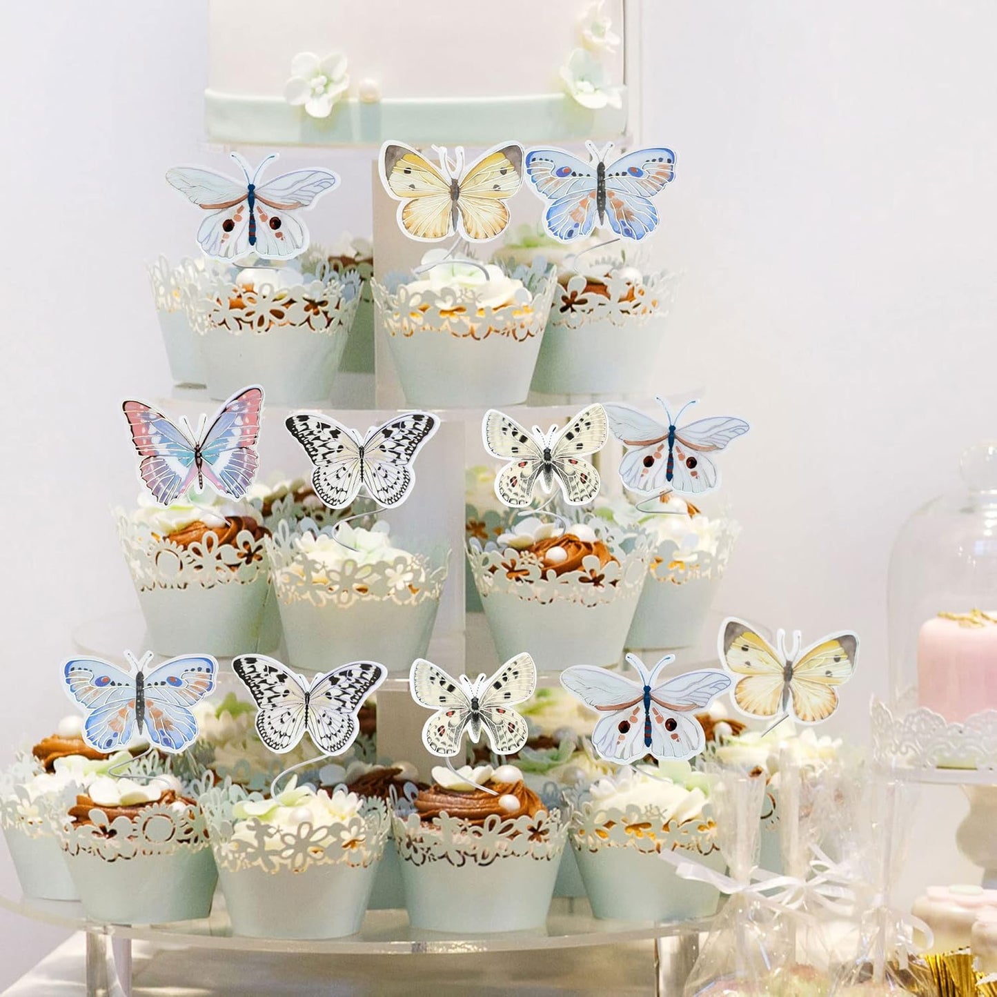 Gyufise 36Pcs Lively Art 3D Cupcake Toppers - Butterfly Decorations for Baby Shower, Wedding, Kids Birthday Party - White