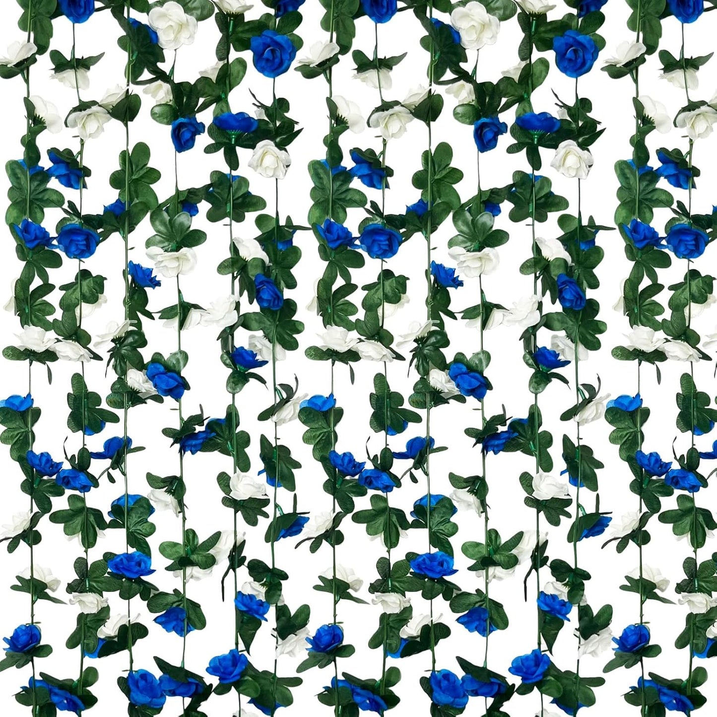 8Pcs 63Ft Royal Blue&White Fake Rose Hanging Flowers, Artificial Flower Vine, Hanging Floral Vine Garland for Wedding, Wall Arch, Halloween, Christmas Garden Backdrop Decor