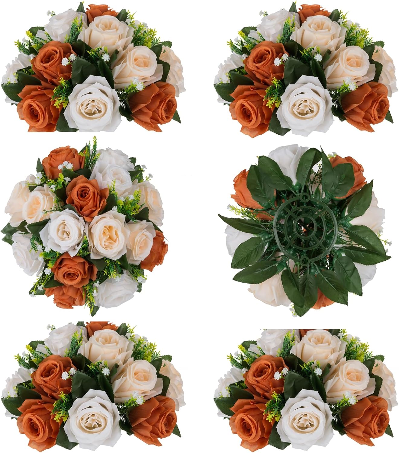 BLOSMON Terracotta Flowers for Wedding Centerpieces: 6 Pcs Fake Rose Kissing Balls Fall Table Decor - Artificial Silk Bouquet with Base Floral Arrangements Home Party Room DIY Decorations