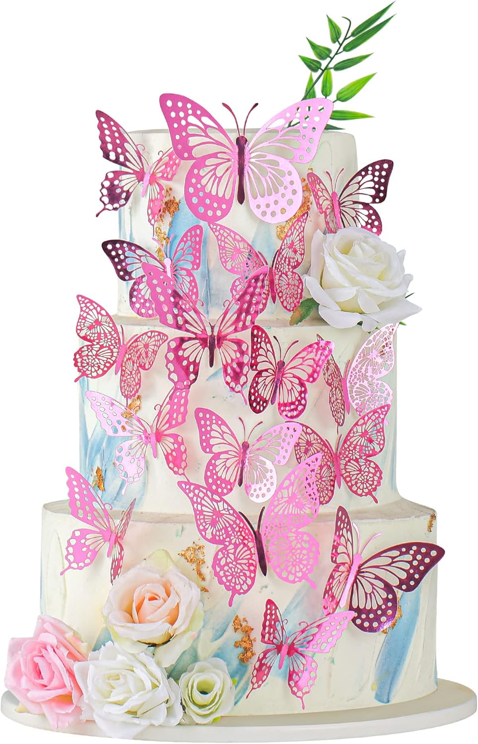 Gyufise Rose Butterfly Cupcake Toppers Hollow Art 3D Butterfly Cupcake Decorations Baby Shower Wedding Anniversary Kids Birthday Party Cake Wall Decorations Supplies 36Pcs