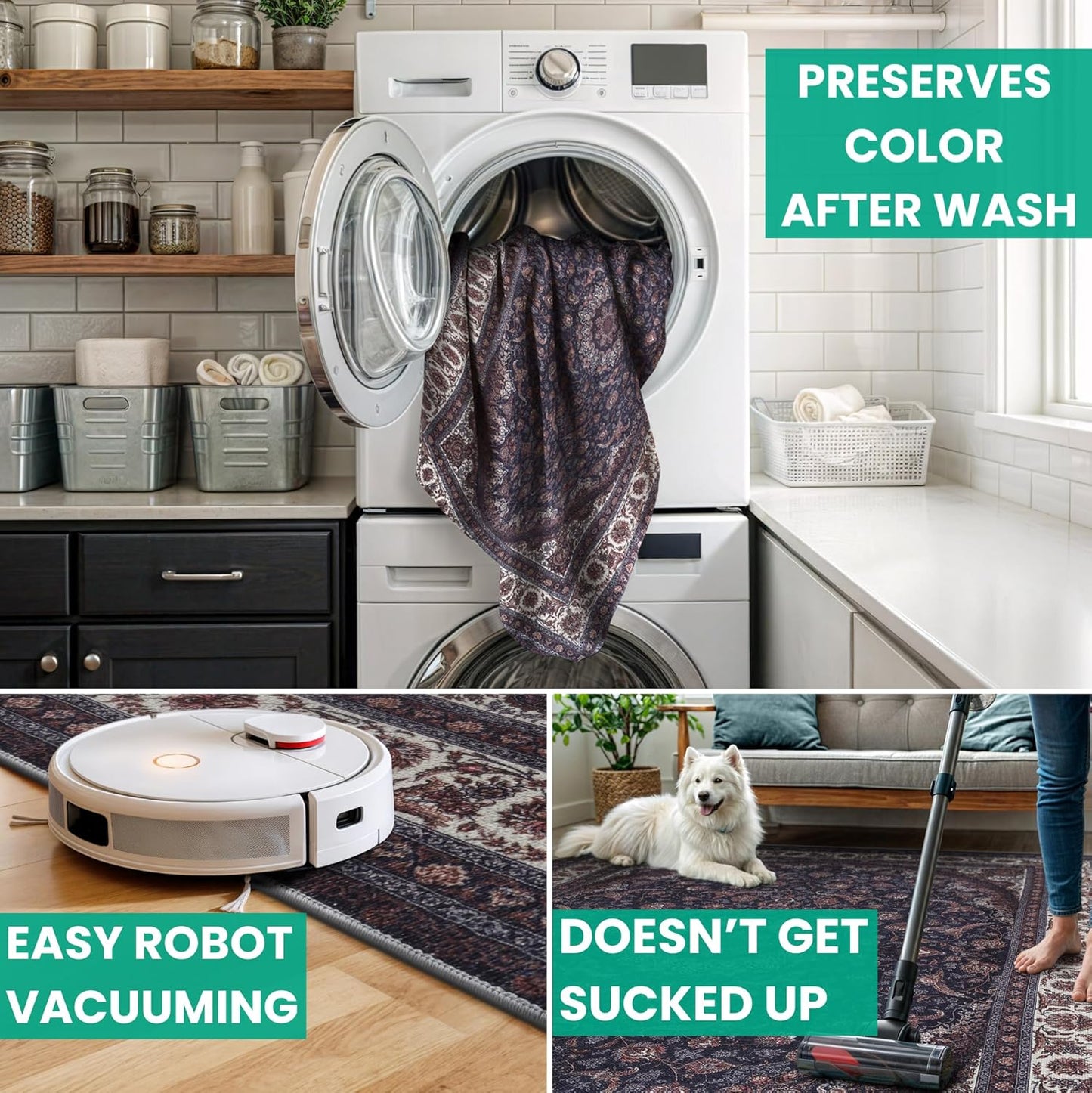 Bloom Rugs Washable Non-Slip 12 ft Runner - Navy Traditional Medallion Runner for Entryway, Hallway, Bathroom, and Kitchen - Exact Size: 2.5' x 12'