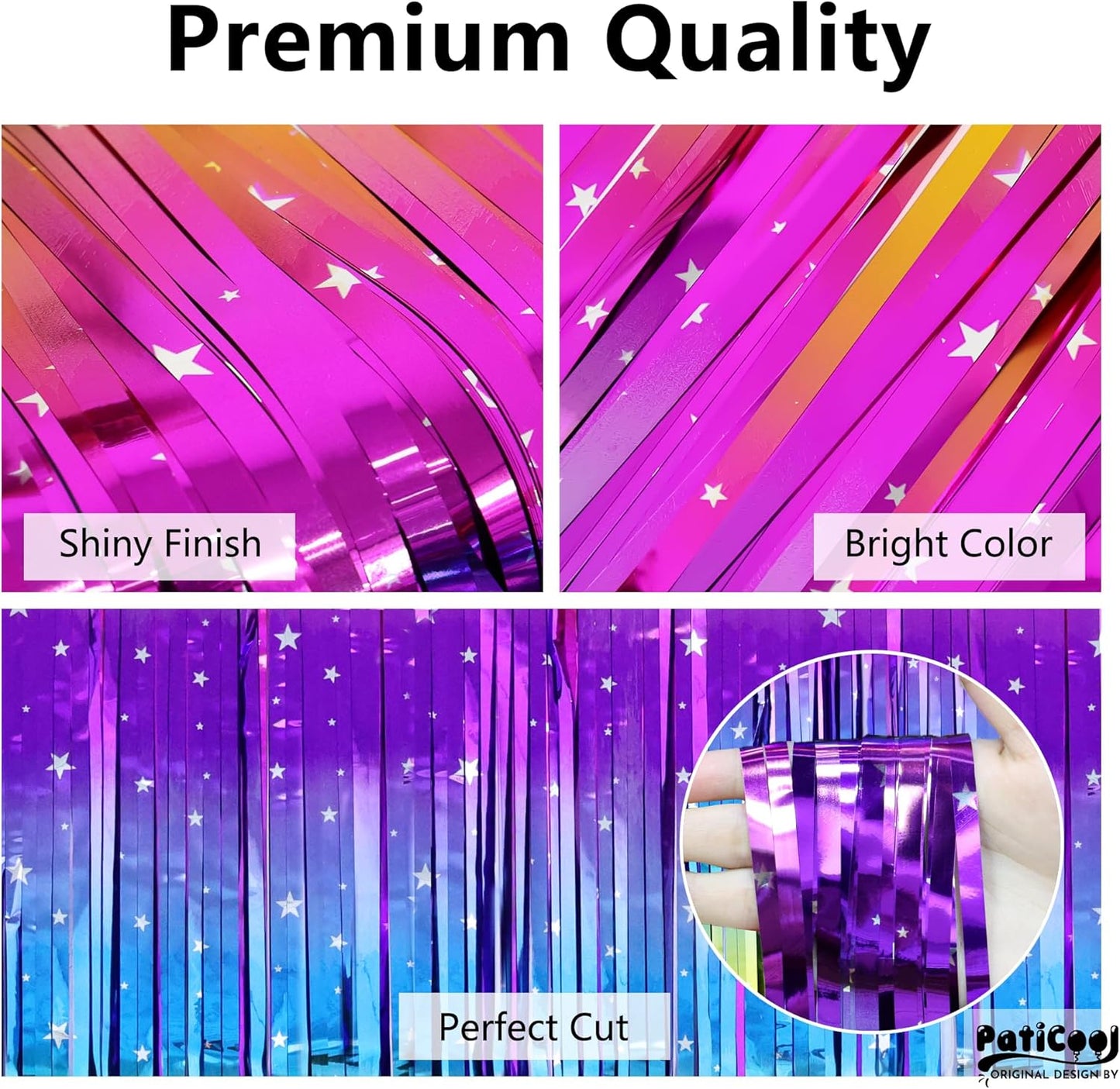 Rainbow Streamers Party Decorations - Thicken 4 Pack 3.2 x 8.2 FT - Rainbow Gradient Tinsel Foil Fringe Curtains, Photo Booth Props Backdrop for Birthday, 80s 90s Party Decorations