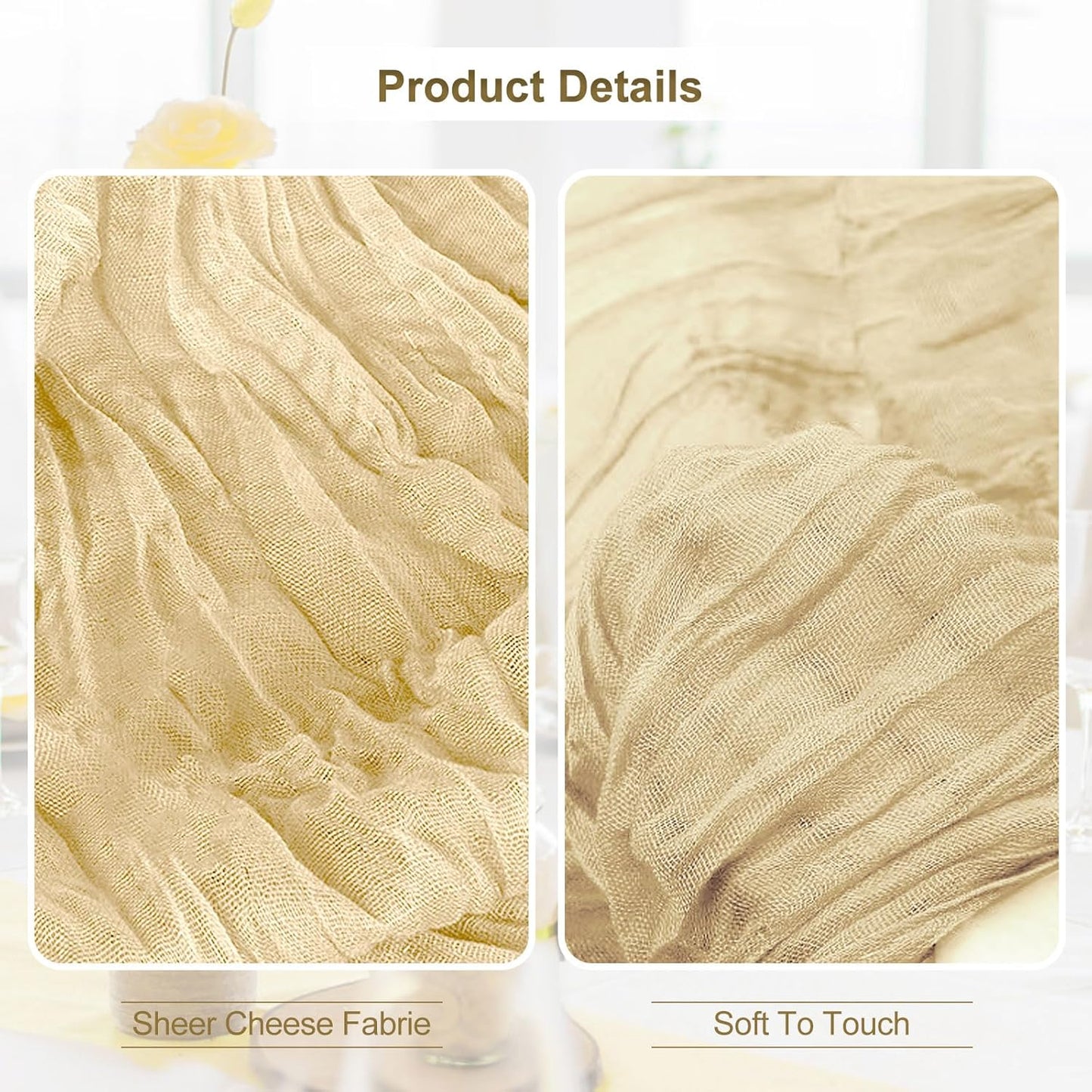 1 Pack Beige Cheesecloth Table Runner 35x120 Inch 10Ft Rustic Gauze Cheese Cloth Table Runner Sheer Cheesecloth Table Runners for Wedding Party Bridal Shower Decoration