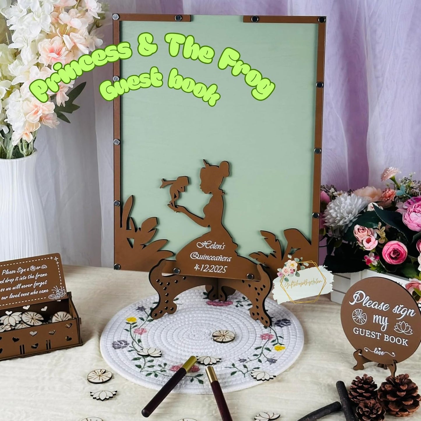 Fairytale Princess Theme Guest Book | Personalized Quinceañera Frog Prince Decor Guestbook | Fairytale Sweet 15 Keepsake & Wedding Alternative