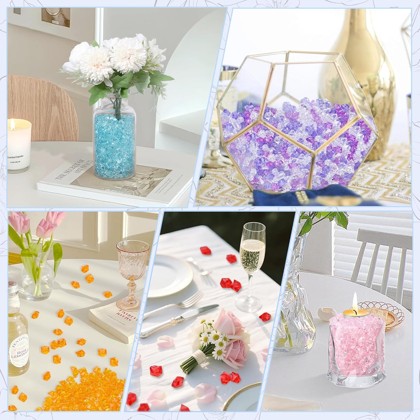 LAIDANLA 500PCS Fake Ice Cubes Clear Acrylic Gems Vase Fillers for Centerpiece Plastic Diamonds Fake Crushed Rocks DIY Party Table Scatter Prop Wedding Decoration Accessories