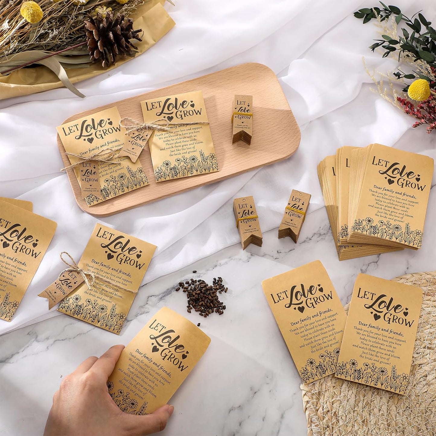 150 Sets Let Love Grow Wedding Favors for Guests Wedding Thank You Gifts Bulk Include Flower Seed Packets Tags and Hemp Ropes Craft Envelops for Bridal Shower Engagement Party Favors