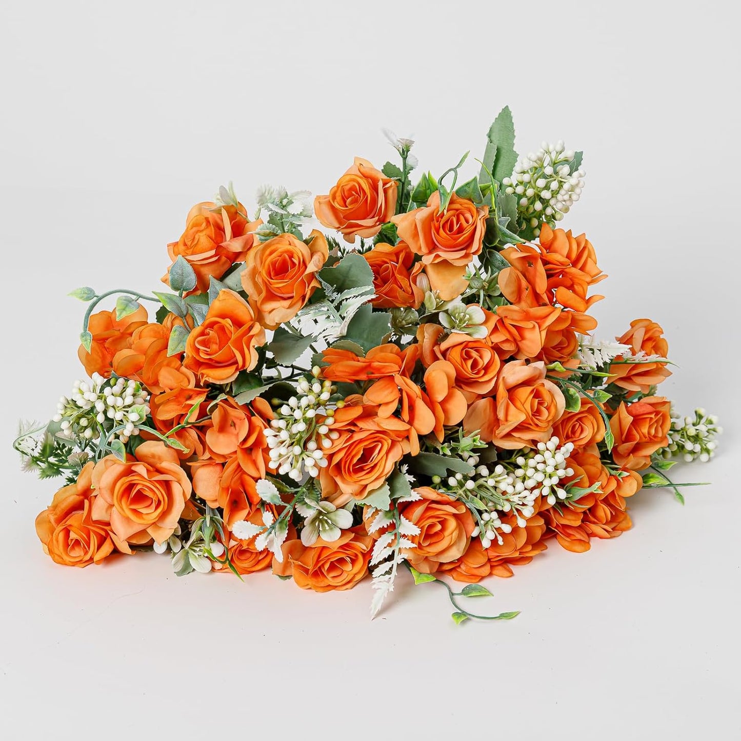 Artificial Flower 5 Branches Artificial Silk Fake Flowers Bouquet Small Roses for Wedding Home Office Tables Decor 2 Packs(Orange)