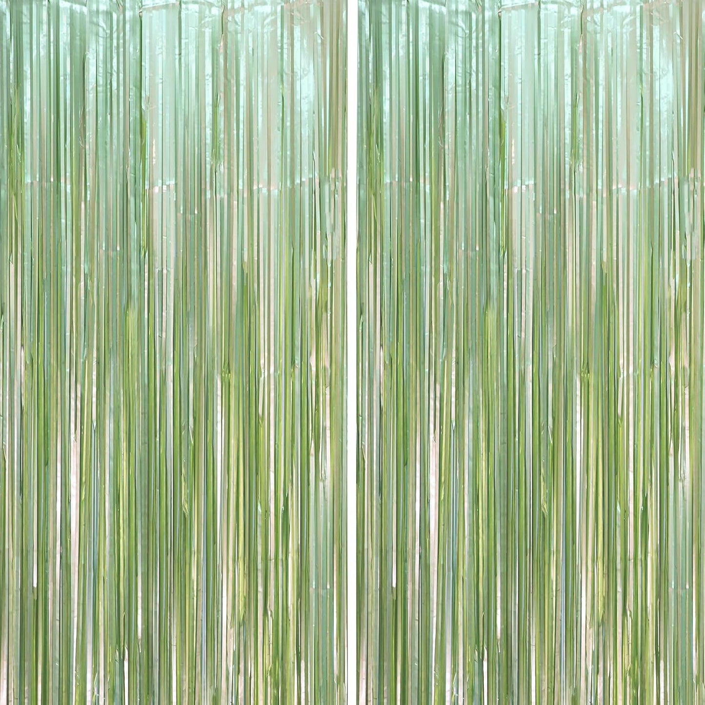 2 Pack Sage Green Foil Fringe Backdrop Curtains, Tinsel Streamers Party Decorations, Fringe Backdrop, Door Shimmer for Baby Shower or Birthday Party