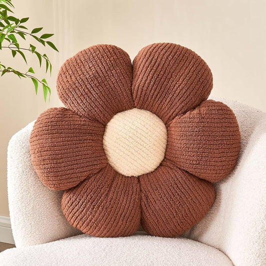 Flower Throw Pillow, Soft Brown 14.9" Shaped Floor Pillow for Home Decor, Cute Aesthetic Plush Decorative Pillows for Bed, Sofa, Couch