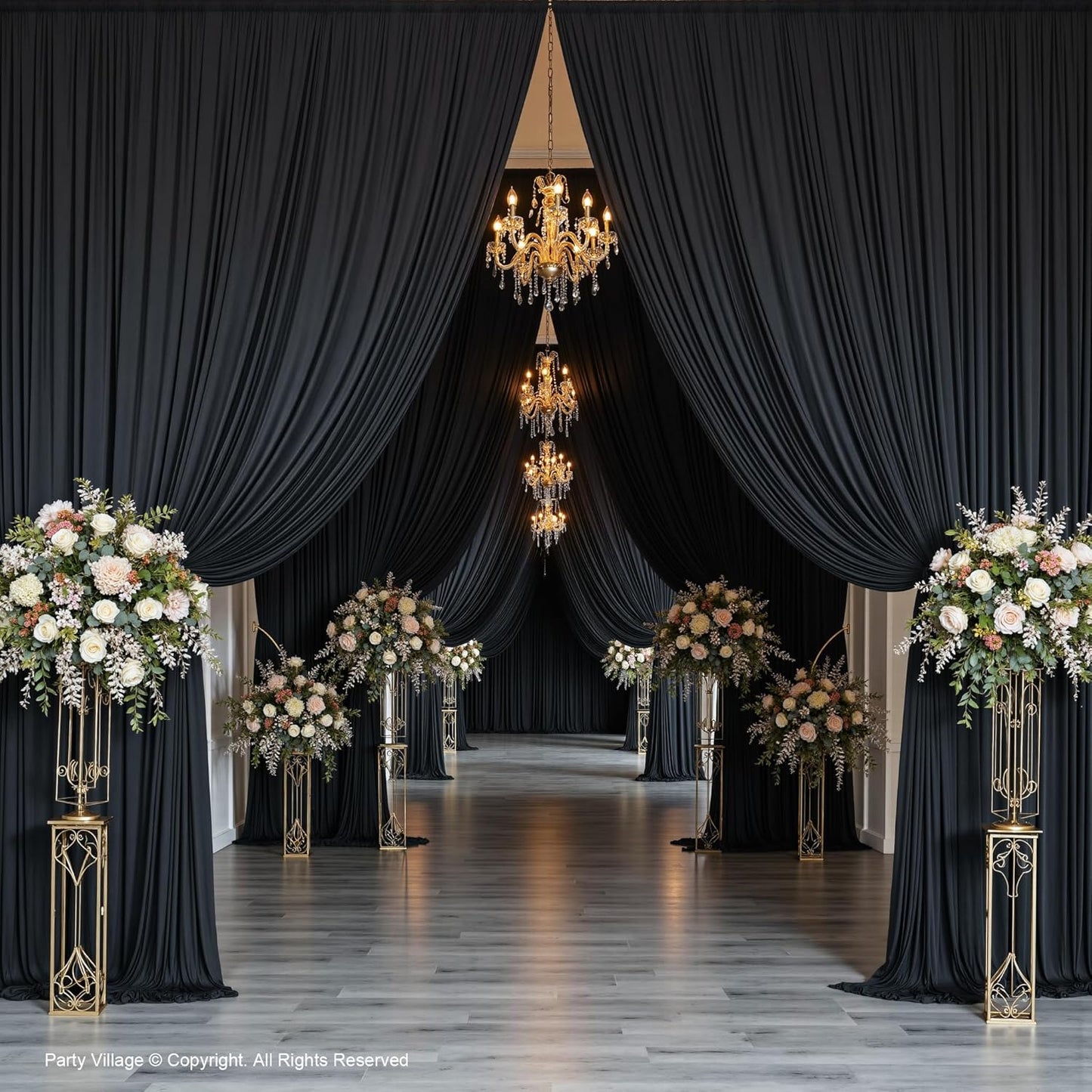 PartyVillage 60ft×15ft Black Backdrop Curtain for Halloween Parties, 12 Panels Wrinkle Free 15 FT Long Polyester Photo Backdrop Drapes Back Drop Cloth for Birthday Photography Background