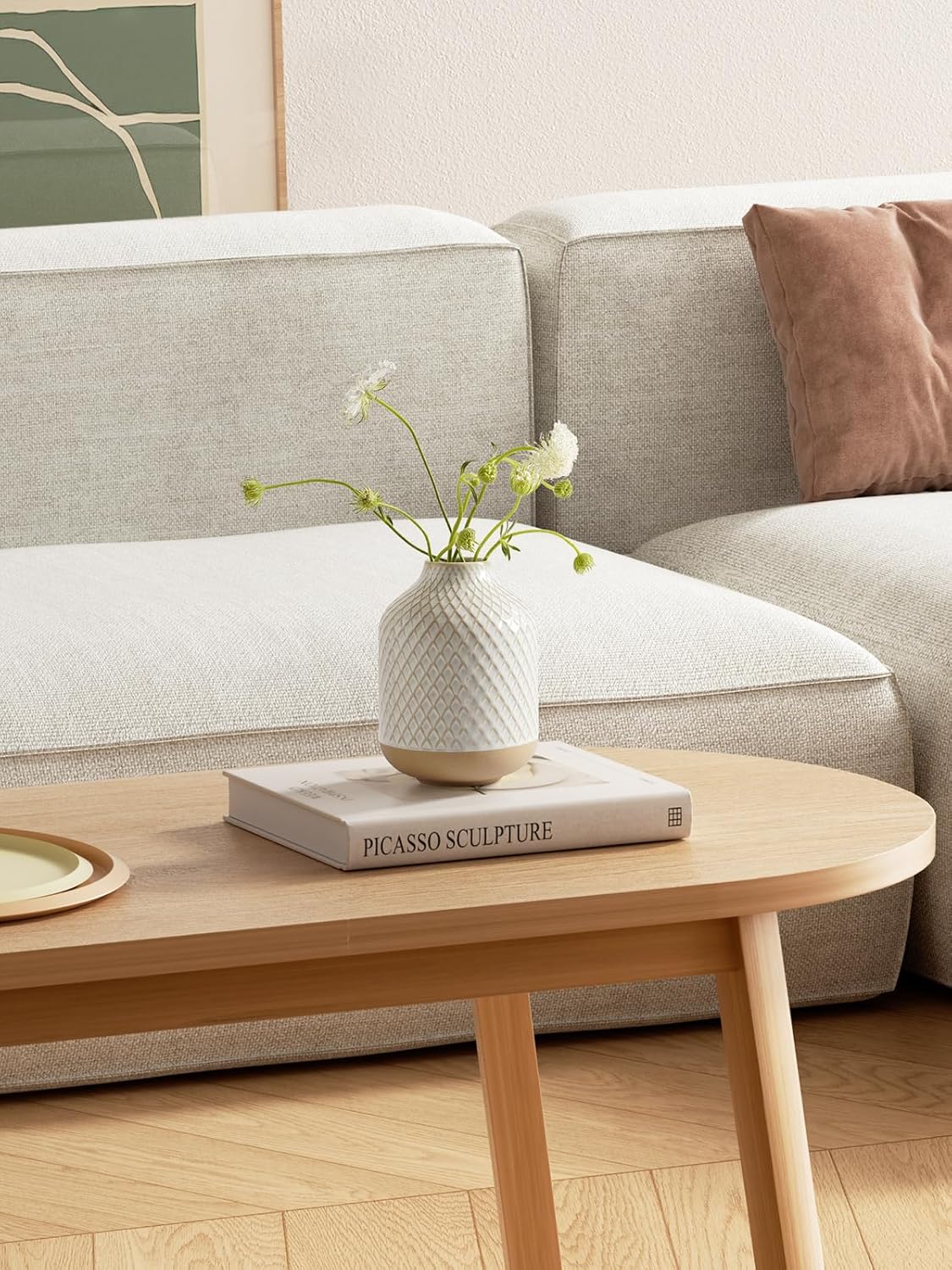 Small Boho Vase for Decor, Rustic Farmhouse Vase for Pampas Grass,Ceramic Flower Vases for Centerpieces, 5.3 Inch,Set of 4,Arctic White