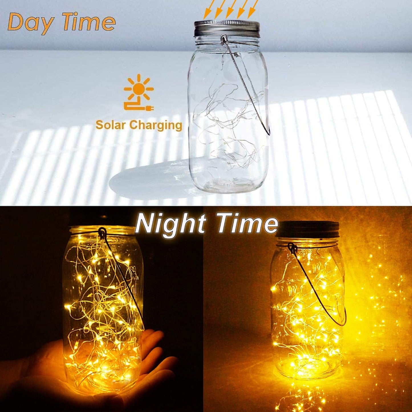 Solar Mason Jar Lights 30 LED, 6 Pack Large Size Hanging Glass Jar Starry Fairy Lights, Solar Lanterns for Outdoor Patio Party Garden Decor
