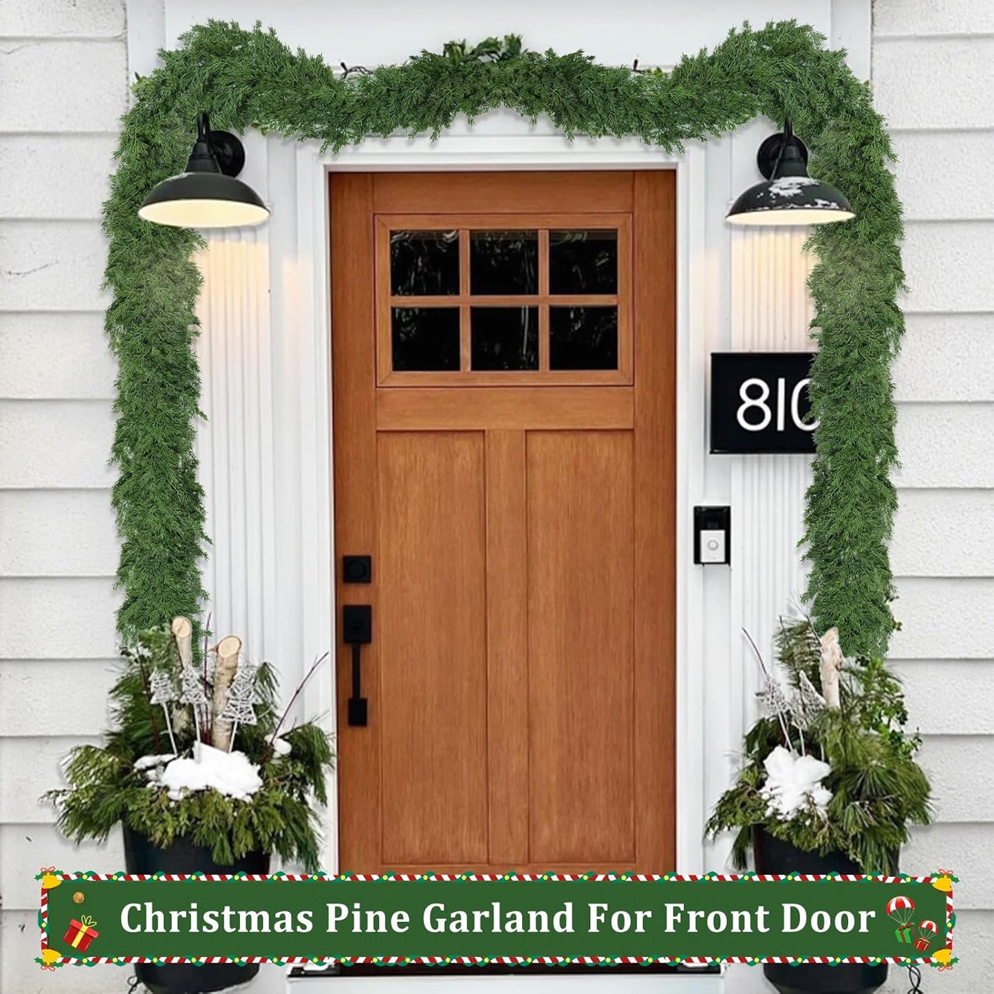 16ft Christmas Cedar Garland, Real Touch Pine Garland, Realistic Cypress Garlands Christmas Decorations for Mantel, Table, Stairs, Porch - Indoor Outdoor Xmas Holiday Decor