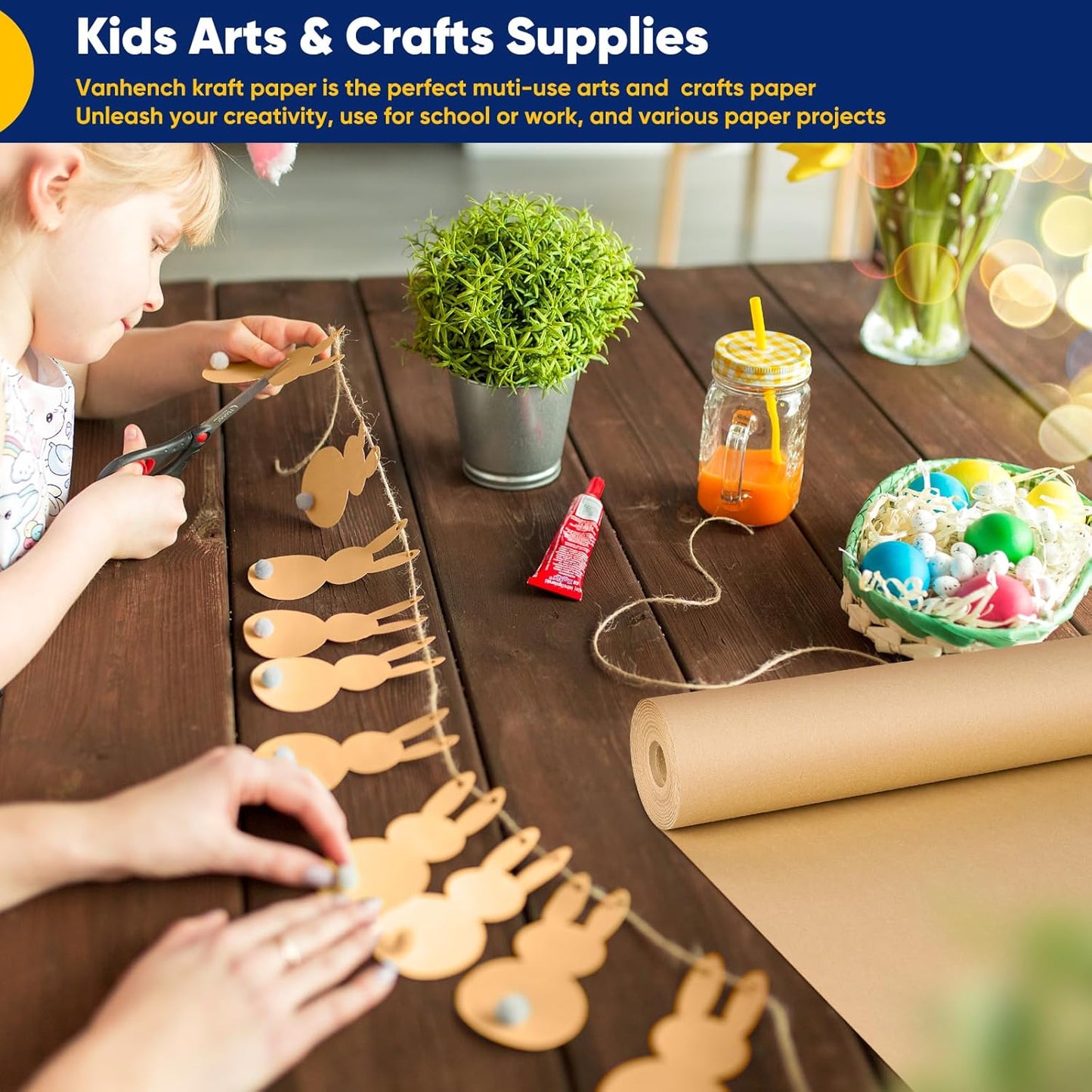 Vanhench 17.5" x 3600" (300') Brown Kraft Paper Roll, Color Art Kraft Craft Paper for Bouquet Flower Birthday Wrapping Crafts Packing, Poster Bulletin Board Paper Floor Covering Table Runner