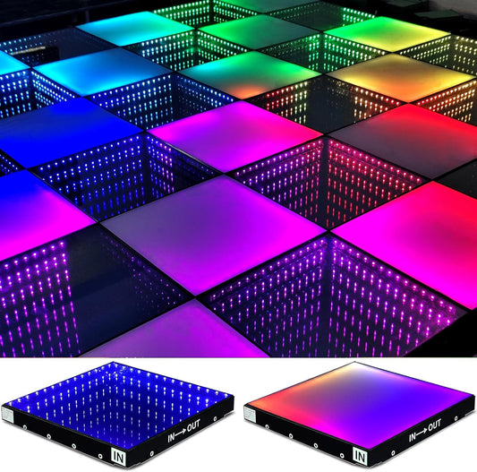16.4 * 16.4ft 3D Infinity LED Dance Floor - RGB Color Changing & Tempered Glass Panel with Flight Case - Perfect for Weddings, DJ Parties, Nightclubs, and Stage Shows