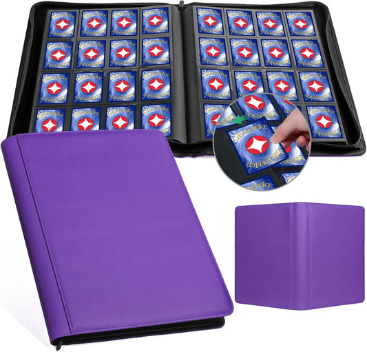 GEAoffice Premium 1000+ Card Binder - Sturdy PU Cover 16 Pocket Trading Card Collection Holder Folders Album for YuGiOh, MTG, TCG, Games&Sports, Purple