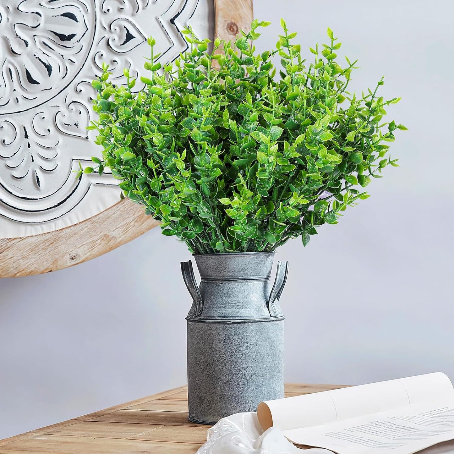 AmyHomie 20 Bundles Green Artificial Plants for Outdoor Spring Summer Decor UV Resistant Faux Wheat Grass Greenery Shrubs Eucalyptus Fake Plastic Plants Garden Porch Window Box Decorating