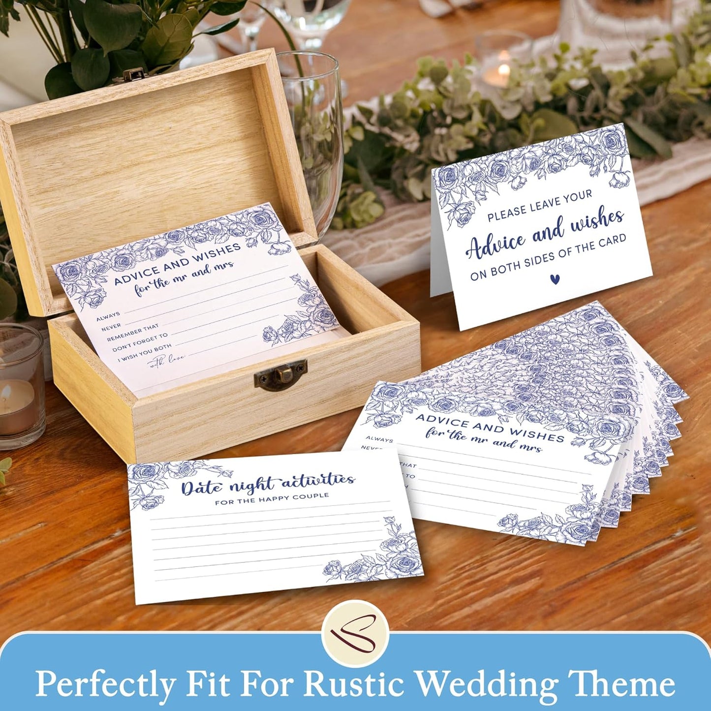 Advice And Wishes For The Mr And Mrs - Wedding Advice Cards For Bridal Shower Decorations, Blue Bridal Shower Games For Wedding Reception, Marriage Wishes For The Bride And Groom Box
