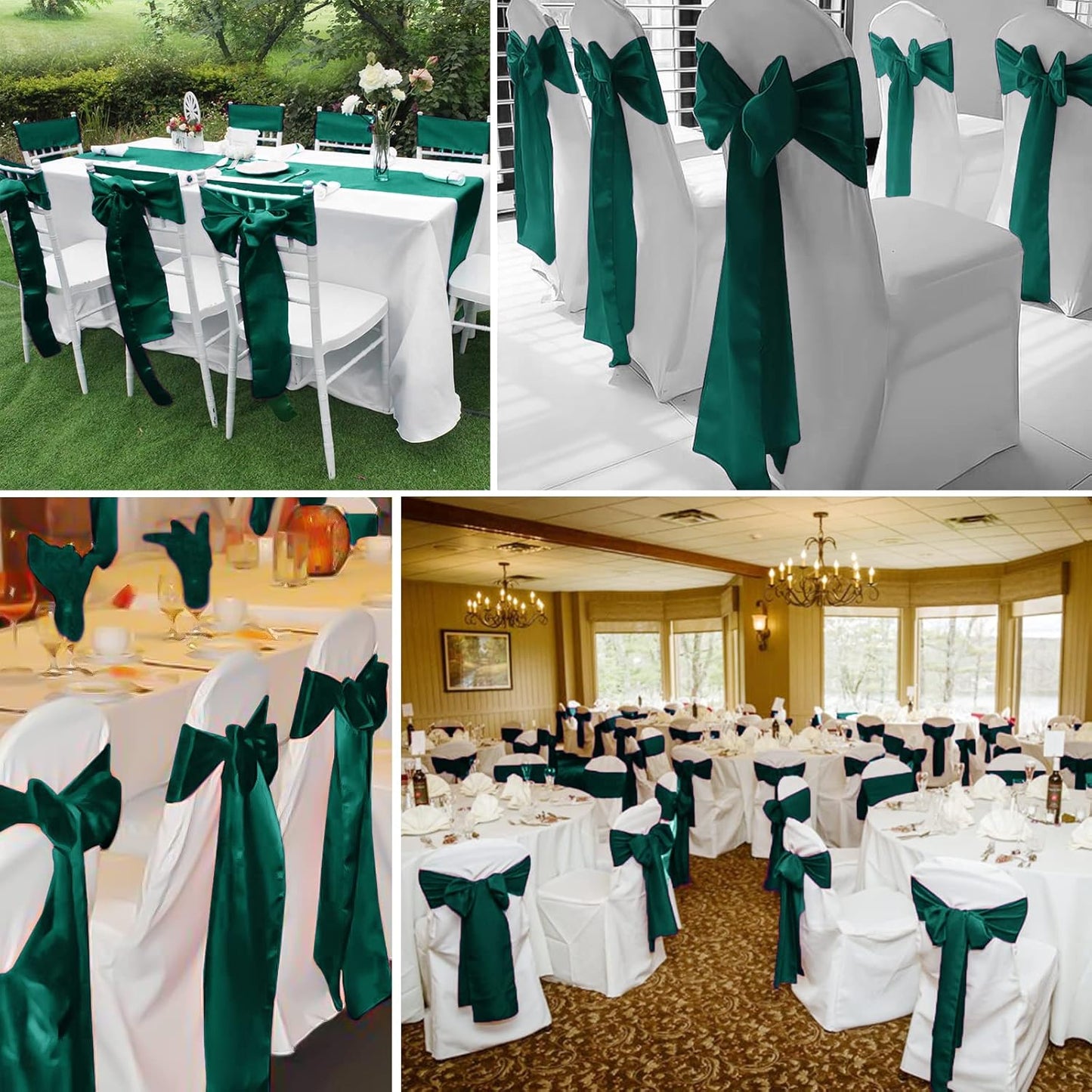 fani 120 PCS Forest Green Satin Chair Sashes Bows Universal Chair Cover for Wedding Reception Restaurant Event Decoration Banquet,Party,Hotel Event Decorations (7 x 108 inch)