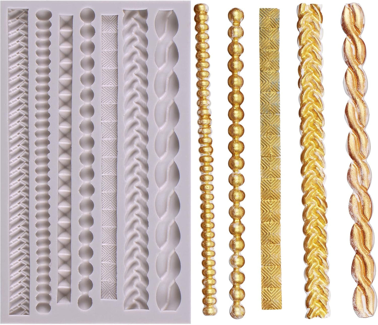 Scroll Lace Fondant Molds, Baroque Chocolate Frame Decor, Clay Frame Relief Mould for Birthday Wedding Cake Decoration Cupcake Topper Pie Crust Candy Resin Clay Furniture Corner Border, Gray