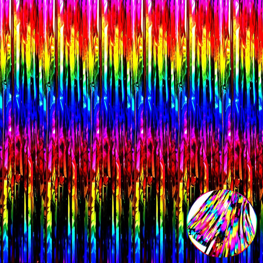 4 Pack Rrainbow Foil Fringe Curtain Backdrop, 3.28Ft x 9.84Ft Colorful Metallic Tinsel Streamers Curtains for Party, Photo Booth Props, Birthday, 2022 Graduation Supplies, One Size