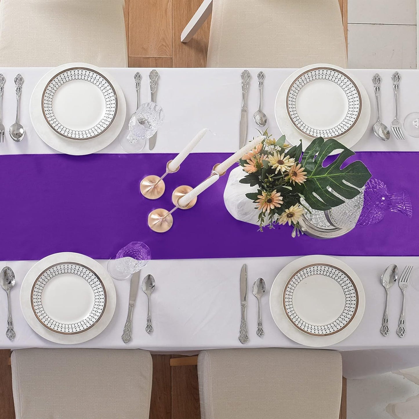 12Pack Table Runner 12 x 108 Inches Satin Silk Table Runner for Wedding, Birthday Party, Banquets, Graduations Decoration, fit Rectange and Round Table-Purple