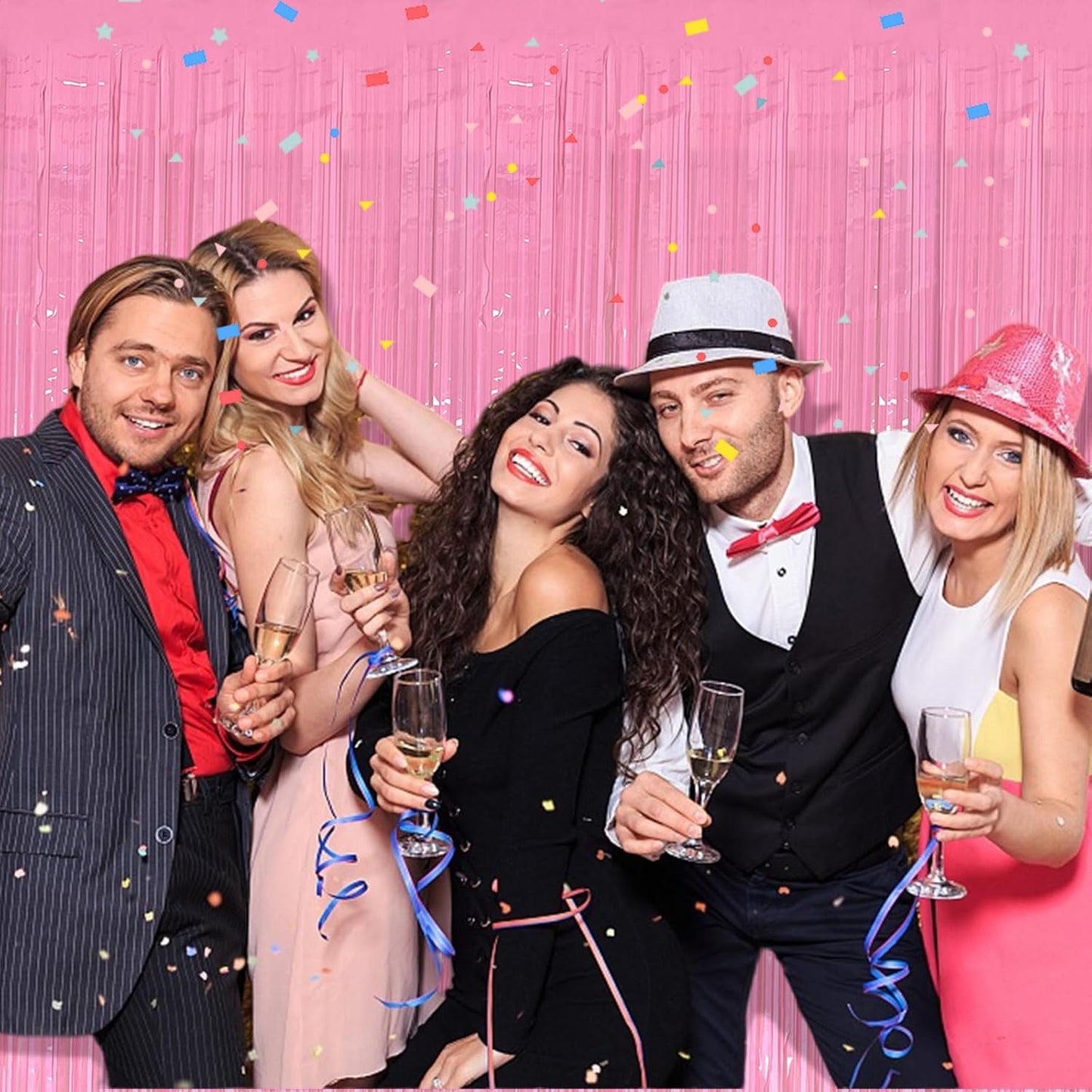 20 Pack Party Backdrop Decorations Pink Tinsel Curtain Party Backdrop Foil Fringe Birthday Decorations Photo Booth Streamer Backdrop Pink Theme Bachelorette Graduation Party Decorations