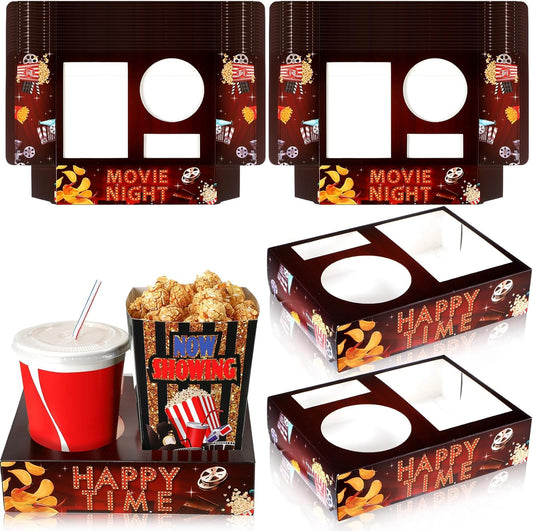 Faccito 36 Pcs Movie Night Snack Trays Movie Theater Snack Boxes Night Supply Disposable Paper Holder Tray for Popcorn Food Candy Drink Party 8 x 6 Inch(Dark Red,Retro Style)
