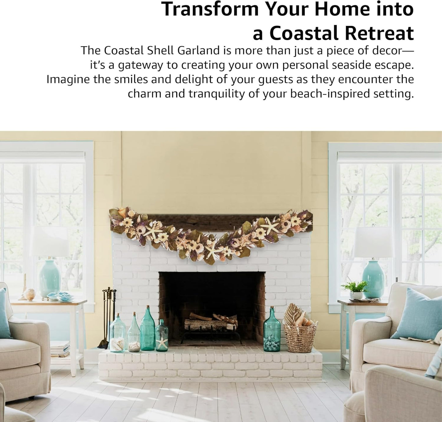 HOLIDAY TREE 5' Coastal Handcrafted Garland - Purple Accents, Natural Shells, Wood Twigs, Resin Starfish - Perfect Summer Garlands for Decoration.