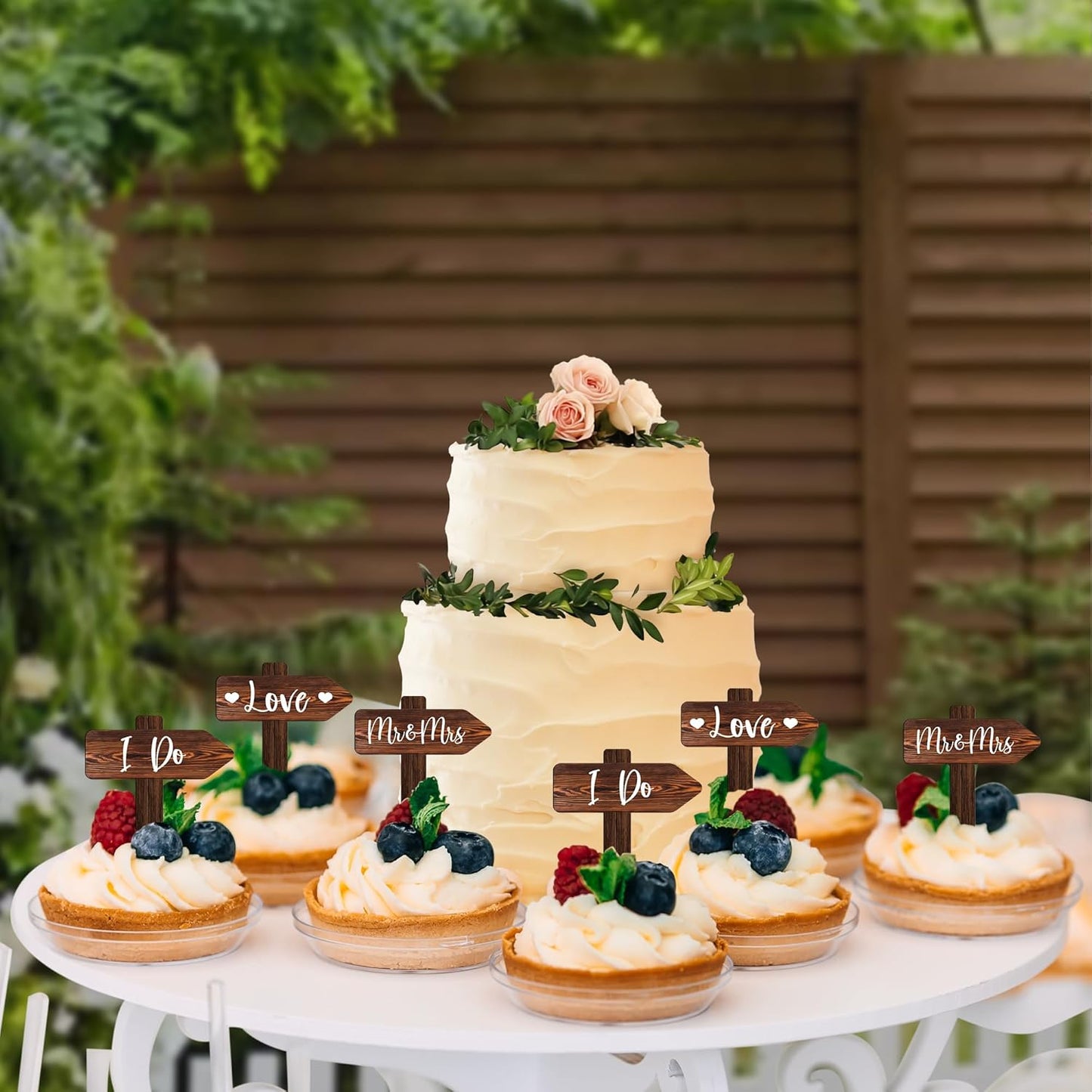 36 PCS Rustic Wedding Cupcake Toppers in Wood Wedding Engagement Cake Decorations