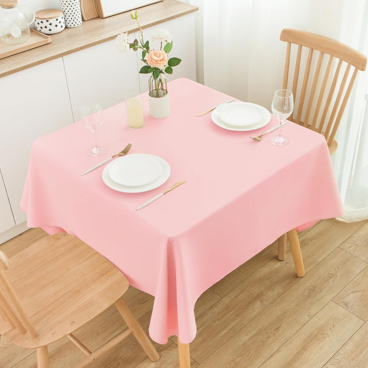 2 Pack Square Table Cloth 70X70 Inch Pink Tablecloth Washable Polyester Solid Dining Table Cover for Birthday Party Dinner Holiday Outdoor Indoor
