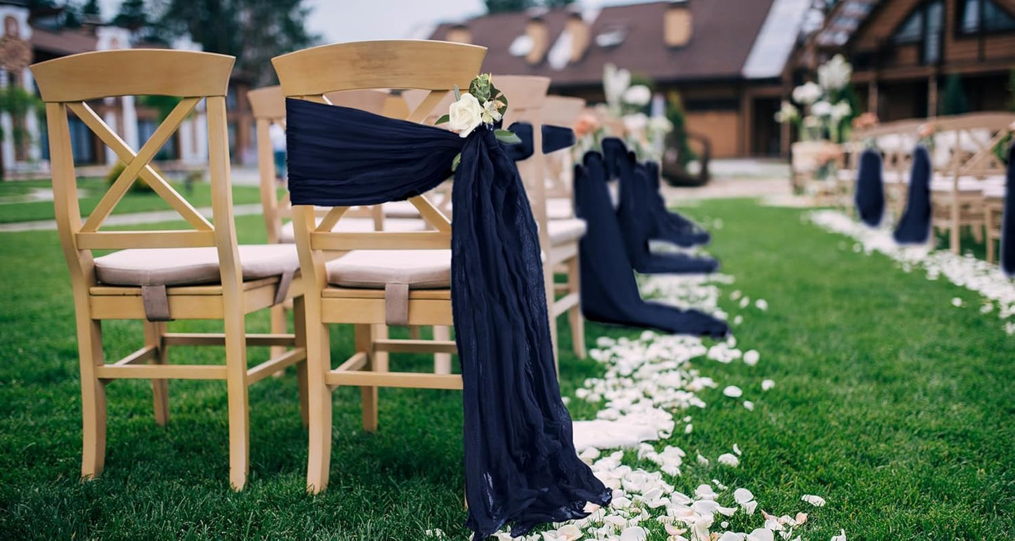 50 PCS Cheesecloth Chair Sashes, Bows Designed ChairSashes, 15.7x108 inch Chair Sashes for Aisle Decorations Universal Chairs Cover Decoration for Wedding Reception Party Banquet (Navy Blue)