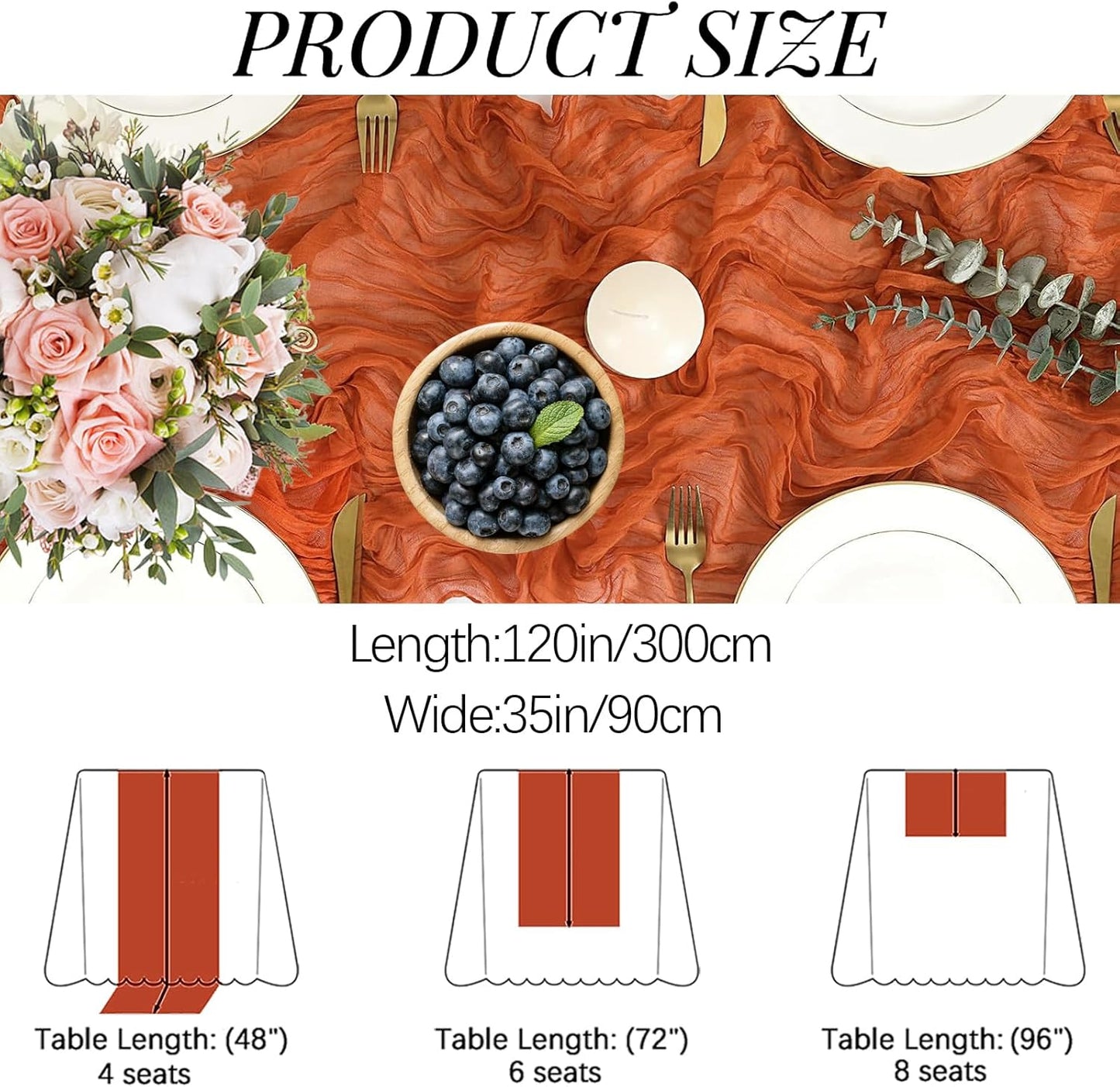 16PCS Orange Cheesecloth Table Runner - 10FT x 35x120Inch Boho Gauze Cheese Cloth Table Runner for Wedding Party, Baby Bridal Shower Table Decor