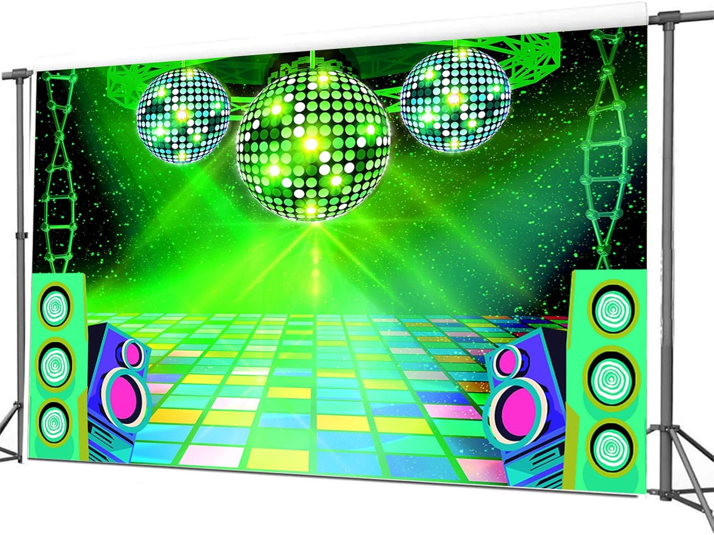 Dance Party Backdrop Retro 80s 90s Theme Stage Dance Ball Music Birthday Party Decoration DJ Photography Background 5 x 3 ft for Baby Shower Picture Photo Shoot Polyester Fabric, Green